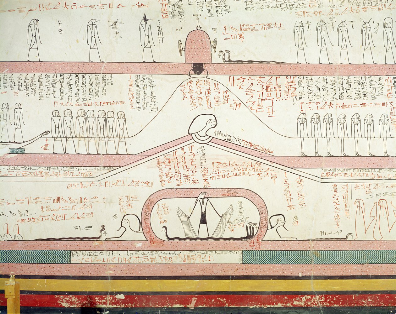 Szene aus dem Buch Amduat, die die Reise in die Unterwelt zeigt, Neues Reich (Wandmalerei) von Egyptian 18th Dynasty