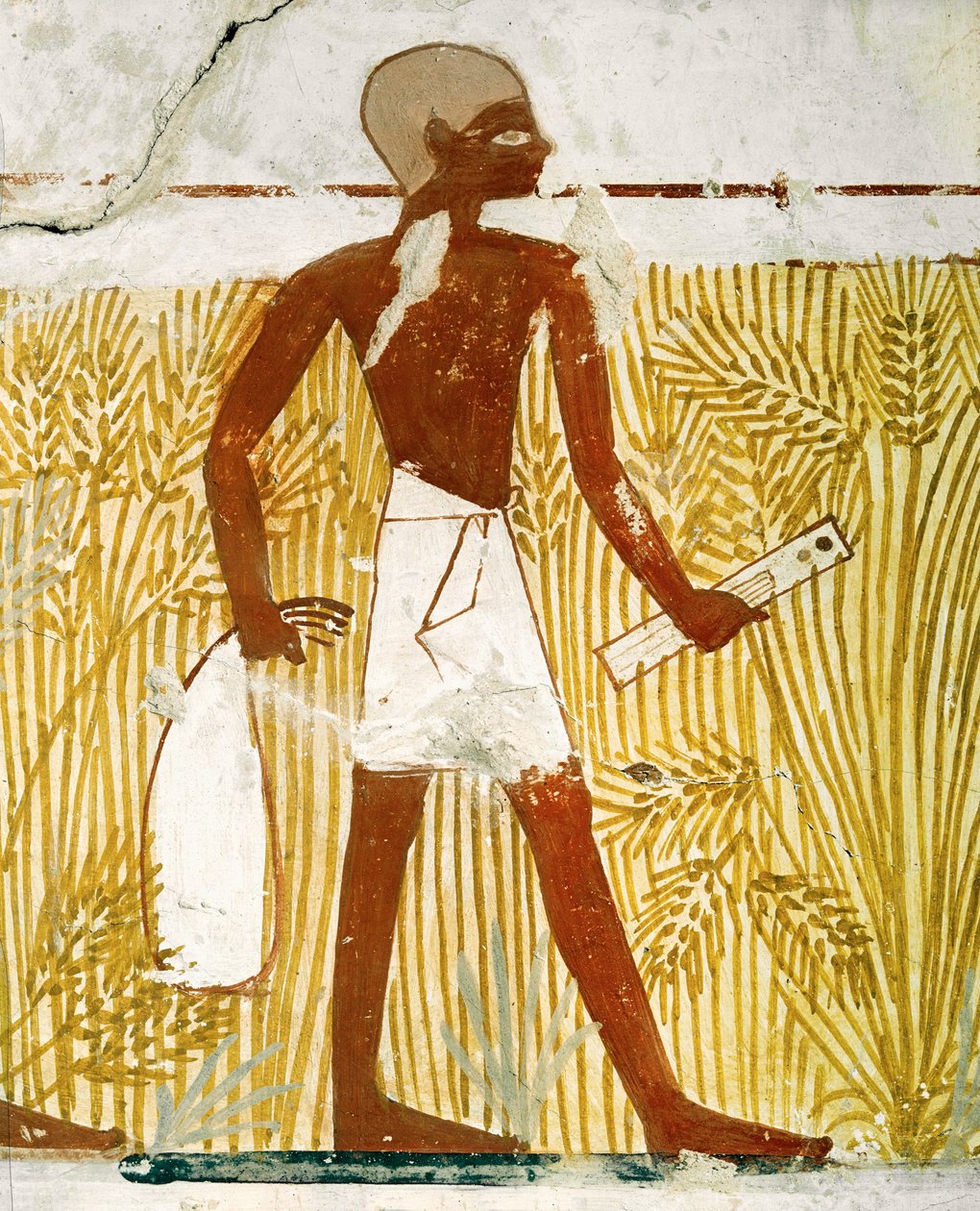 Schreiber mit Schilfrohrstiftkasten misst Getreide von Egyptian 18th Dynasty