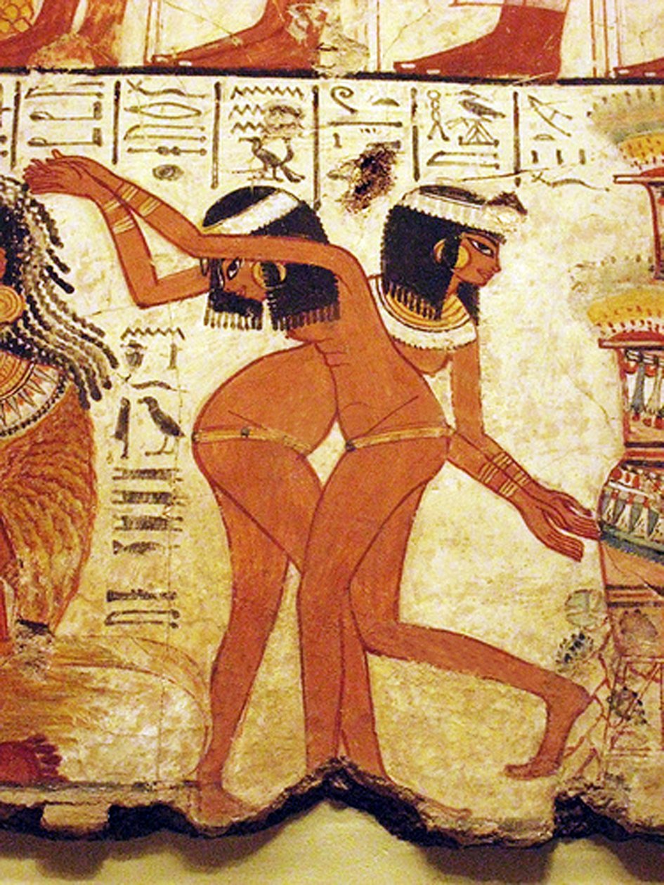 Tempelwandbild von zwei tanzenden Mädchen, Ägypten von Egyptian 18th Dynasty