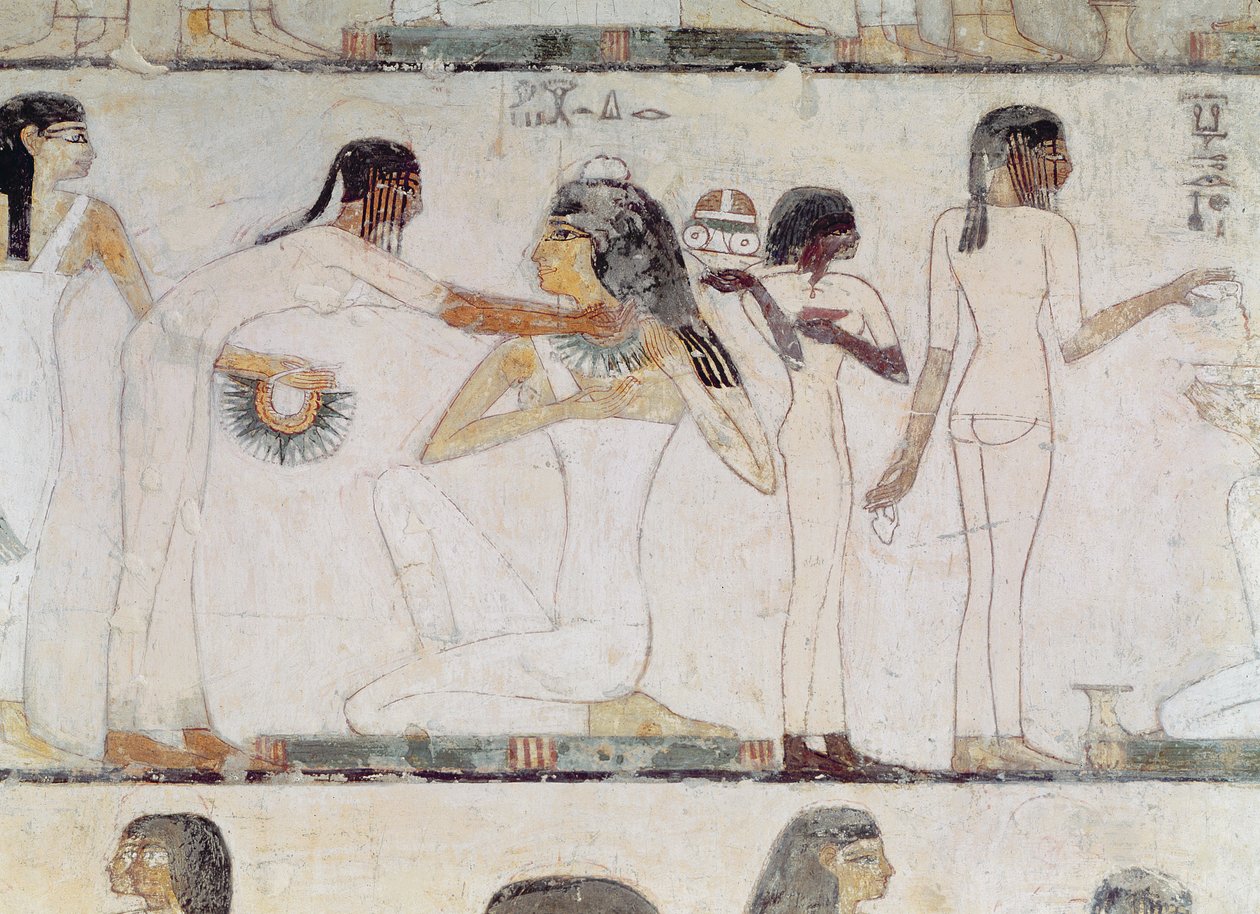 Die Toilette der Edelfrauen, aus dem Grab von Rekhmire, Wesir von Thutmosis III und Amenhotep II, Neues Reich (Wandmalerei) von Egyptian 18th Dynasty