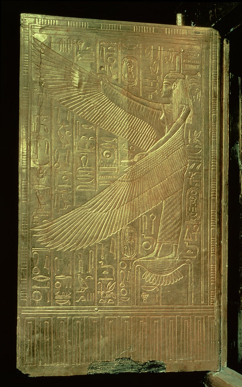 Die Göttin Isis von der Innenseite einer der Doppeltüren des dritten vergoldeten Schreins, aus dem Grab von Tutanchamun (ca. 1370-52 v. Chr.) Neues Reich (vergoldetes Holz) von Egyptian 18th Dynasty