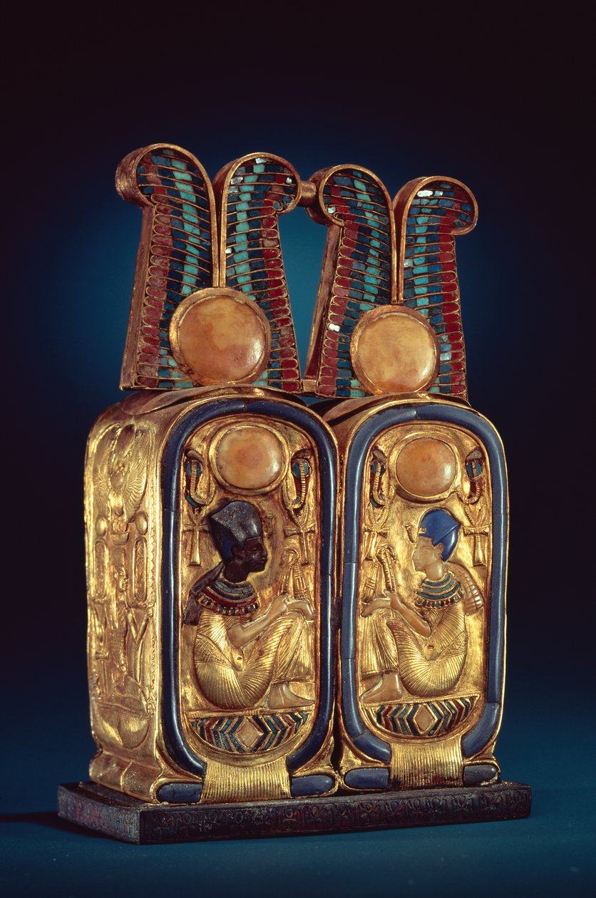Salbenkasten in Form einer doppelten königlichen Kartusche, aus dem Grab von Tutanchamun, Neues Reich von Egyptian 18th Dynasty