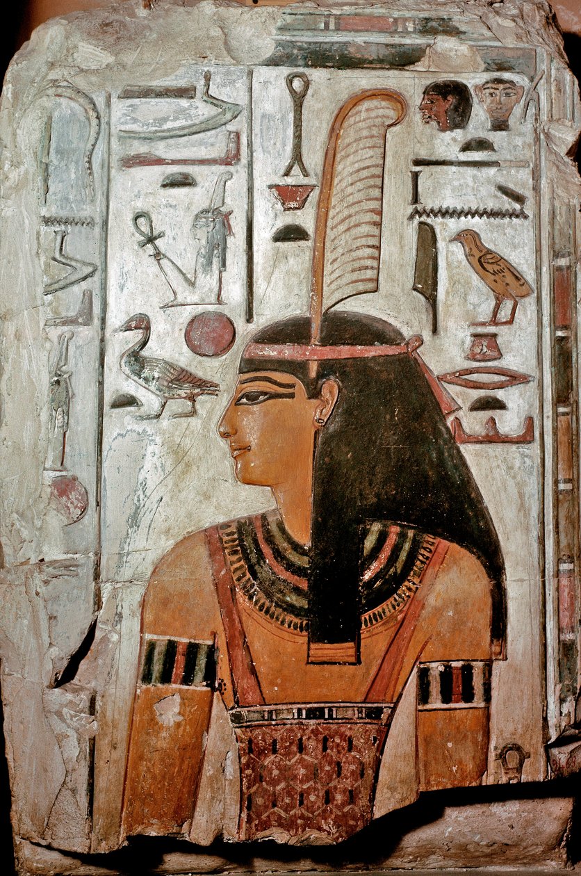 Kunst Ägyptens: Grab von Sethos I. (KV 17). Maat, Göttin der Wahrheit und Gerechtigkeit und Hieroglyphen von Egyptian 19th Dynasty