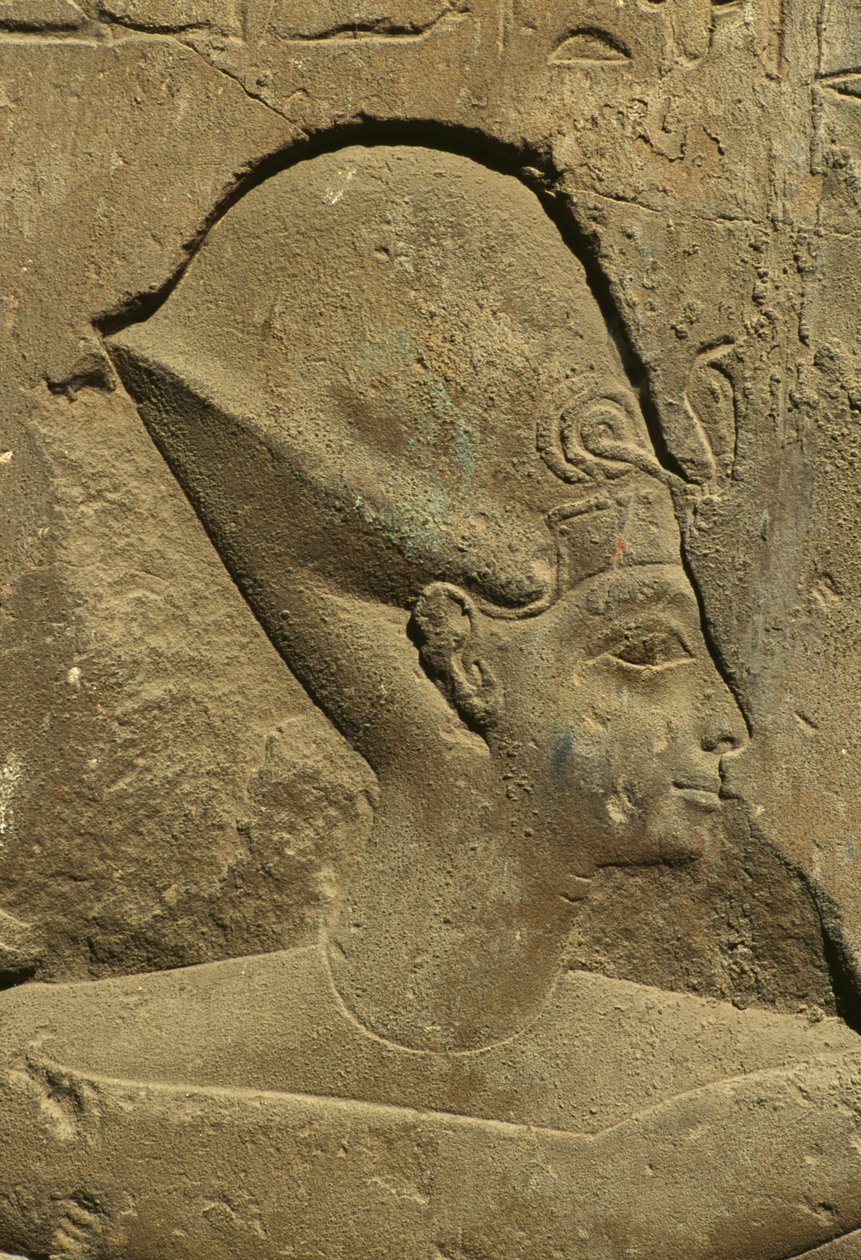 Detail eines Reliefs, das einen Pharaokopf darstellt (Stein) von Egyptian 19th Dynasty