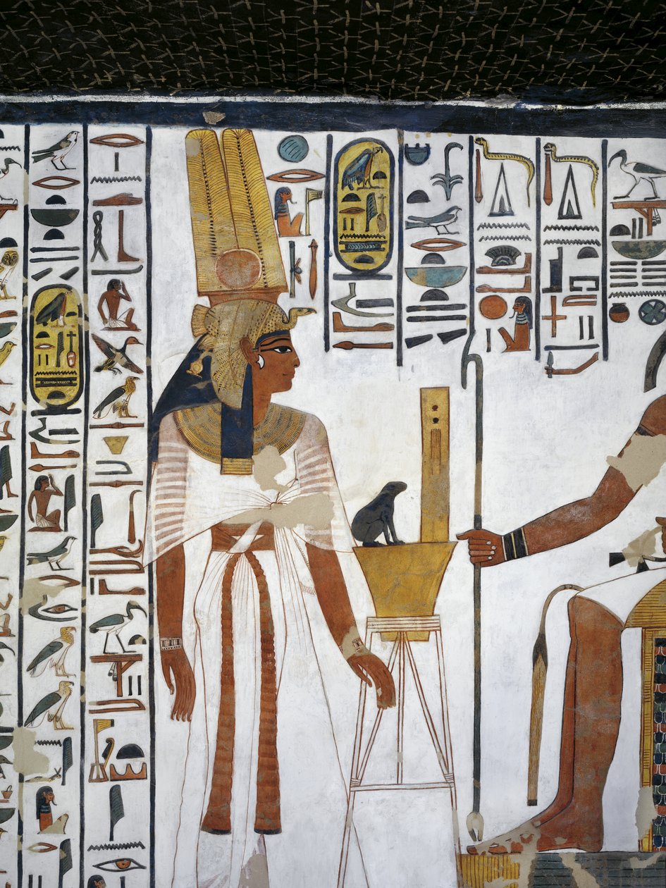 Ägypten, Theben, Luxor, Tal der Königinnen, Grab von Nefertari, Anbau zur Vorkammer, Wandmalereien, Königin vor dem göttlichen Schreiber Thoth von Egyptian 19th Dynasty