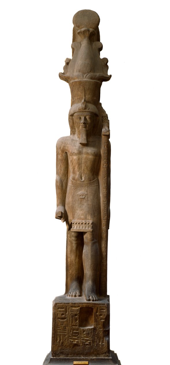 Ägyptische Antiquität: Statue des Pharaos Sethi II (1200-1194 v. Chr.) der 19. Dynastie im rosa Gres, trägt ein Zepter mit dem Symbol des Gottes Amon. Ägyptisches Museum von Turin von Egyptian 19th Dynasty