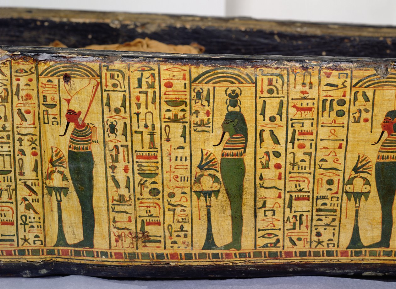 Detail der äußeren Sargbasis der Mumie von Nesyamun, möglicherweise gefunden in Deir El-Bahri, Neues Königreich, ca. 1100 v. Chr. (bemaltes Holz) von Egyptian 20th Dynasty