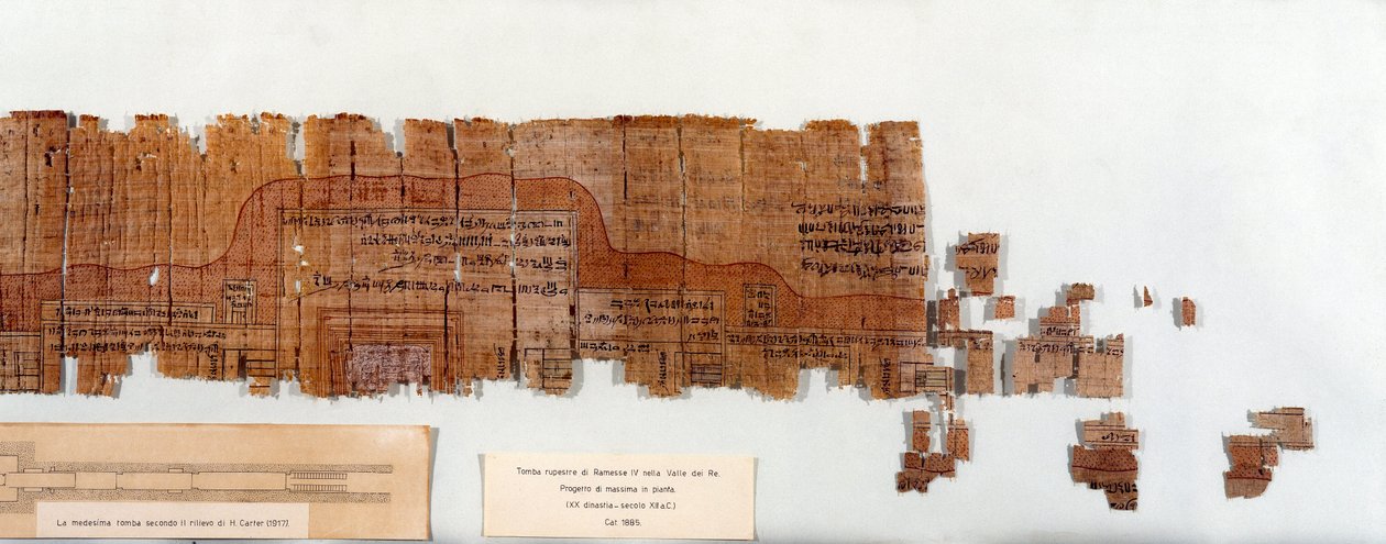Ägyptische Antiquität: Papyrus, der den Plan des Grabes von Pharao Ramses IV. darstellt, 20. Dynastie. Turin, Ägyptisches Museum von Egyptian 20th Dynasty