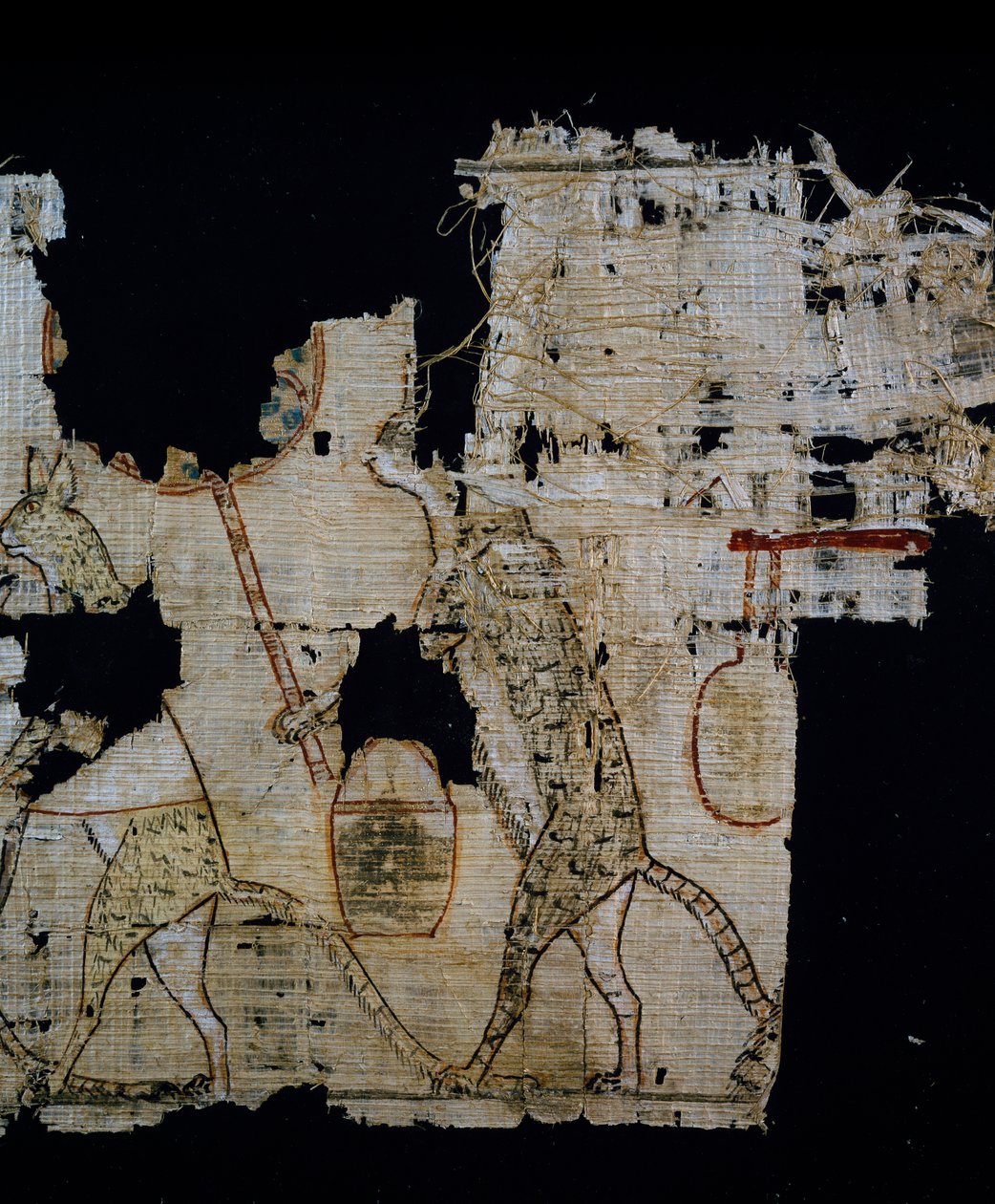 Papyrus, der eine satirische Szene darstellt, ca. 1100 v. Chr., aus der Regierungszeit von Ramses IX., Detail, Ägyptische Zivilisation, Neues Reich, Dynastie XX von Egyptian 20th Dynasty