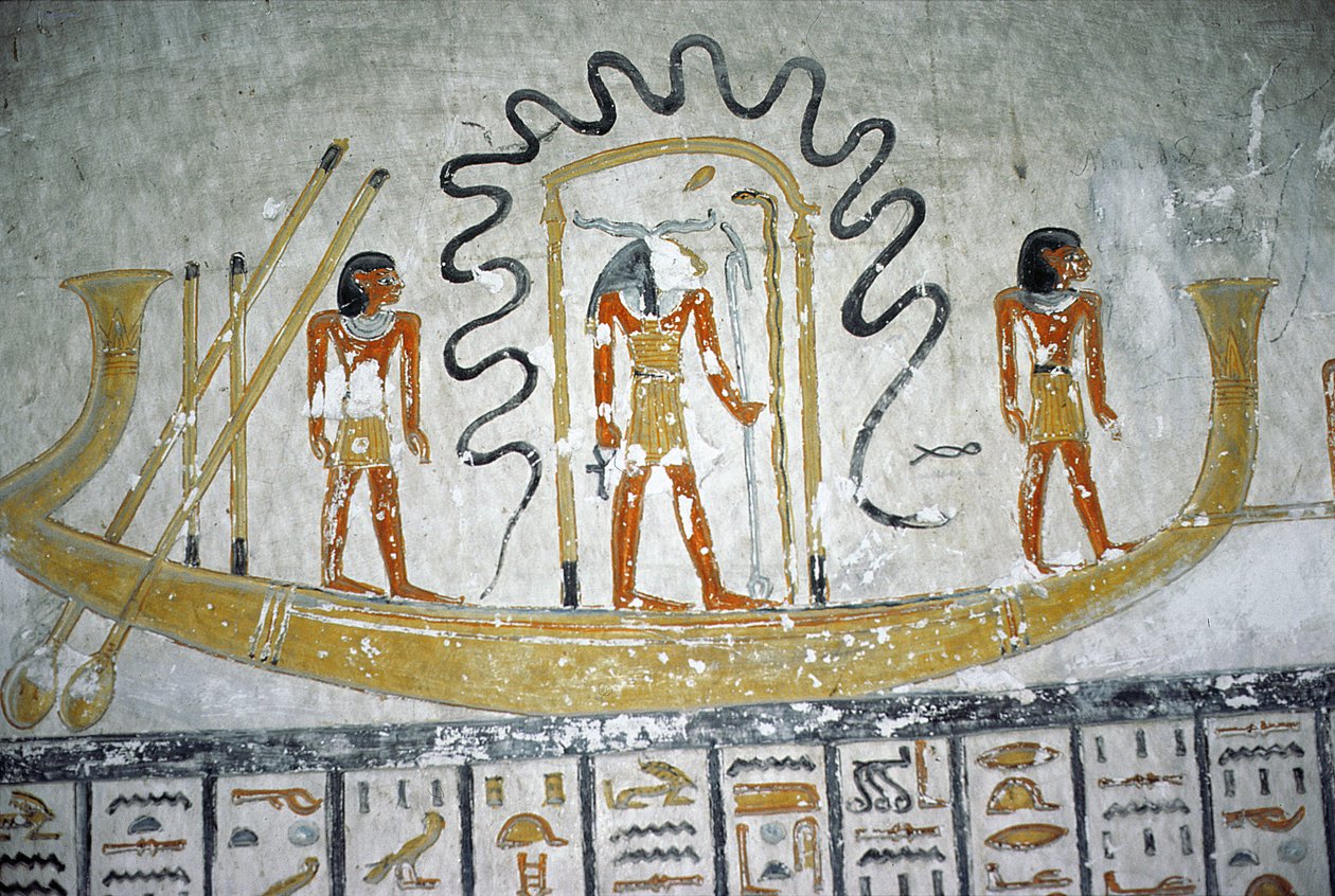 Re im Nachtboot, aus dem Grab von Ramses VI, Neues Reich (ca. 1145-1137 v. Chr.) von Egyptian 20th Dynasty