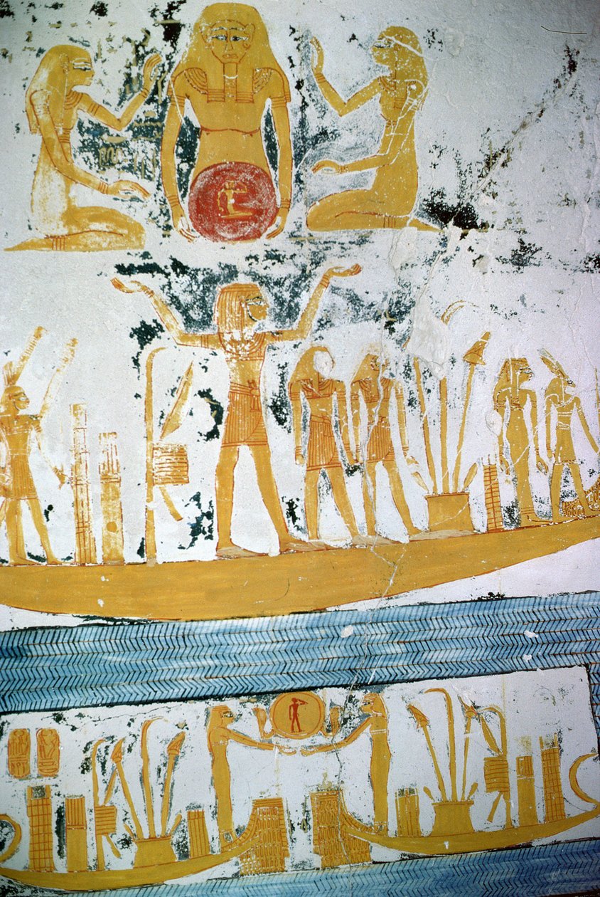 Re in der Nachtbarke, aus dem Grab von Ramses VI, Neues Reich (um 1145-1137 v. Chr.) von Egyptian 20th Dynasty