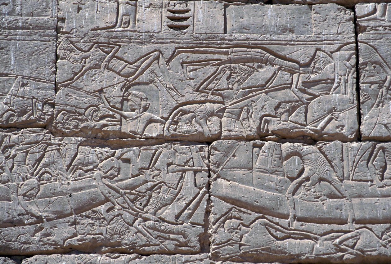 Das Seevolk, Seeschlacht von Ramses III., Medinet Habu, 1195-64 v. Chr. von Egyptian 20th Dynasty