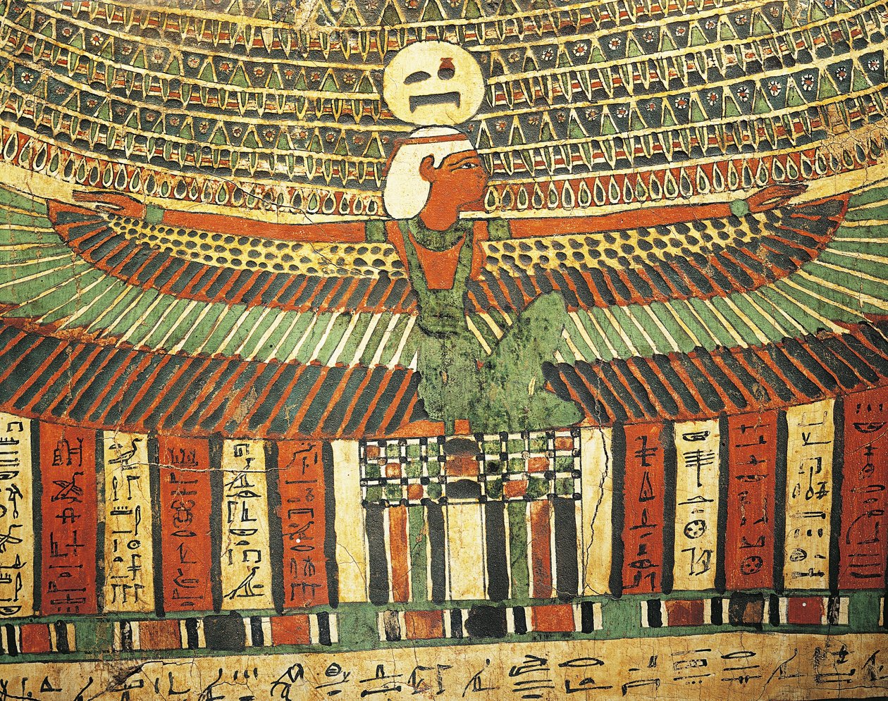 Göttin Nut schützt die falsche Tür zum Jenseits, auf dem Sarkophag von Tashakheper, Theben von Egyptian 26th Dynasty