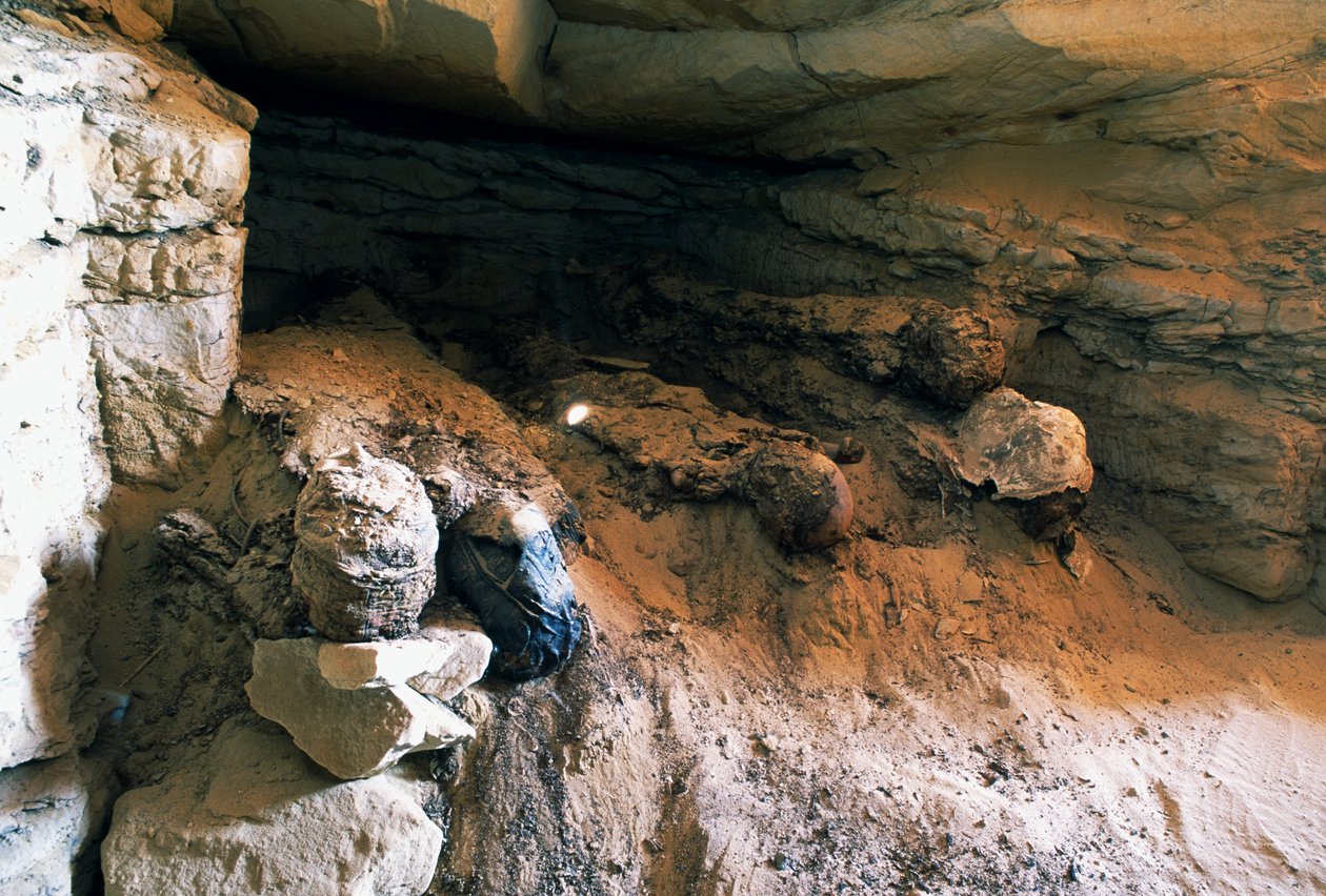 Detail des Grabes Nr. 49, Tal der Goldenen Mumien, Bahariya-Oase, Gizeh, Ägypten. Ägyptische Zivilisation von Egyptian Egyptian