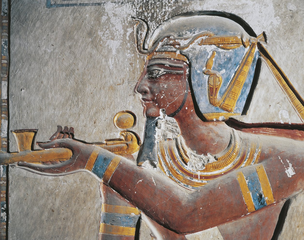 Ägypten, Altes Theben, Tal der Könige, Bemaltes Relief eines Pharaos im Grab von Ramses VI. von Egyptian Egyptian