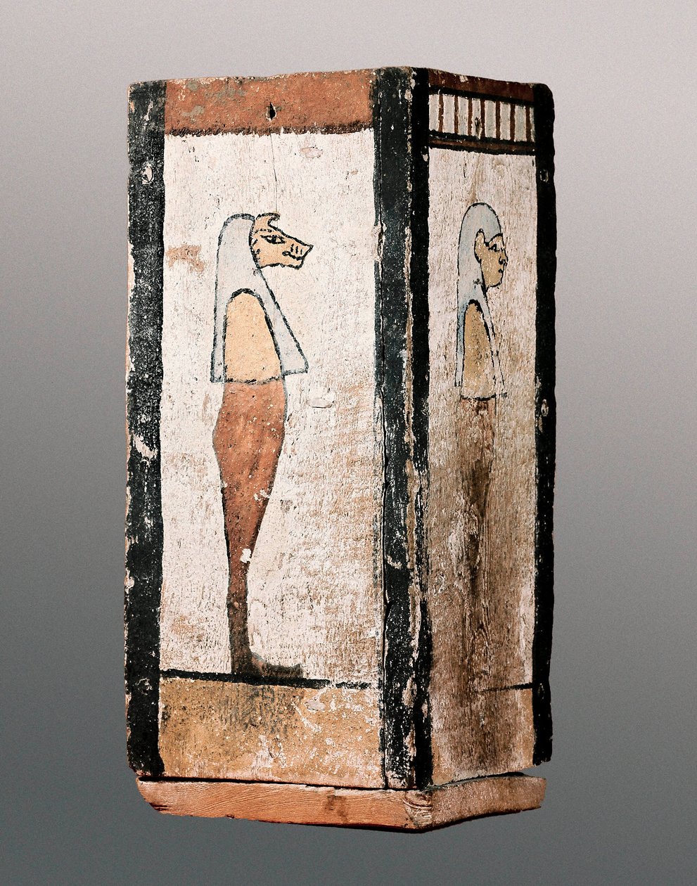 Ägyptische Antike: hölzerne Graburne oder Kanope. 11.-4. Jahrhundert v. Chr. Kloster Montserrat. Museum von Montserrat. von Egyptian Egyptian