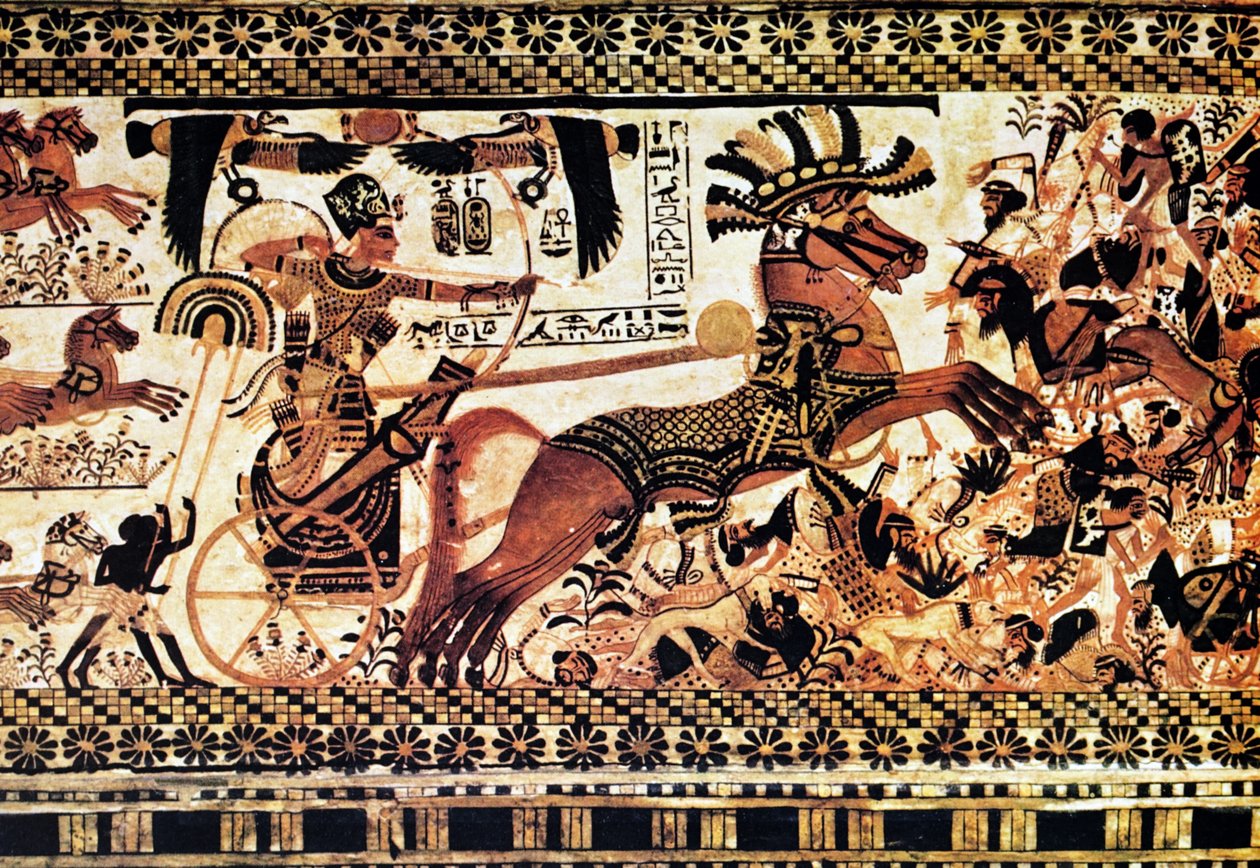 Ägyptische Grabwandmalerei, die eine Kampfszene darstellt von Egyptian Egyptian