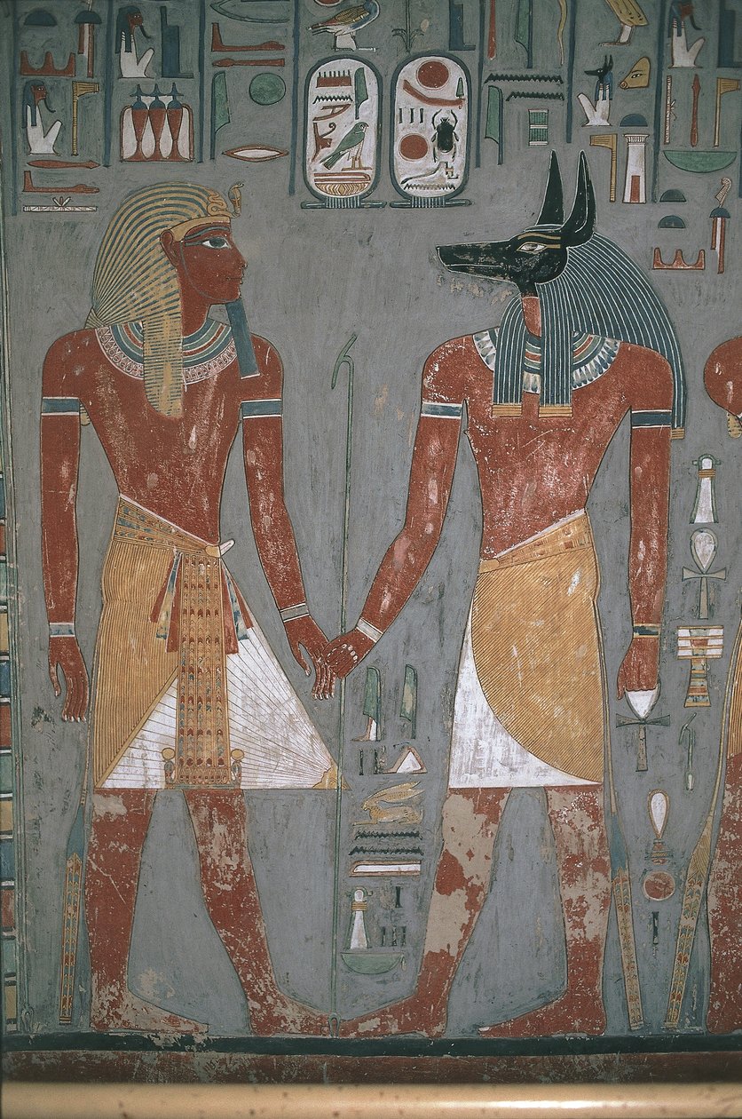 Pharao und Anpu halten sich an den Händen von Egyptian Egyptian