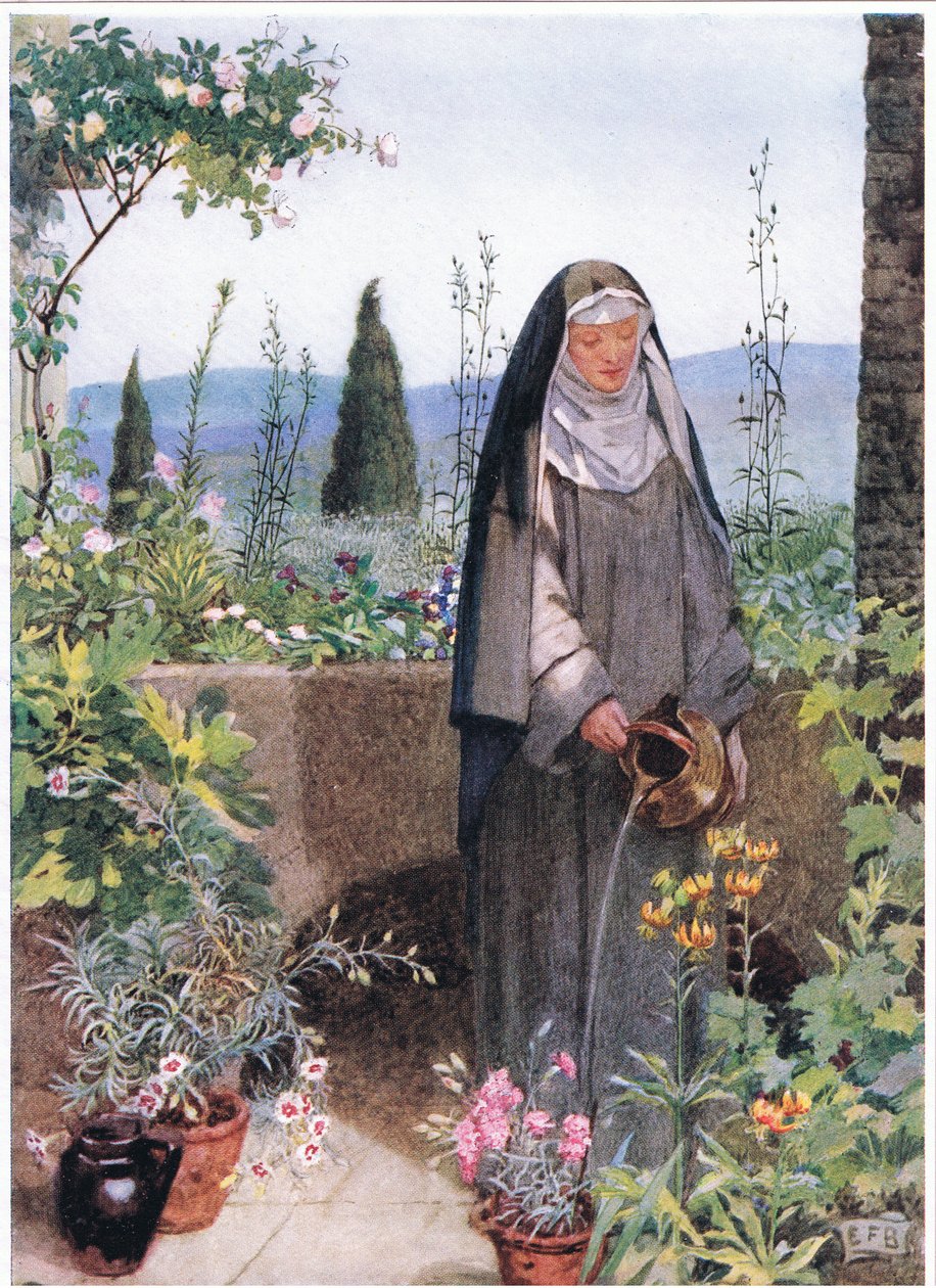 Die heilige Klara im Garten des von ihr gegründeten Klosters von Eleanor Fortescue Brickdale