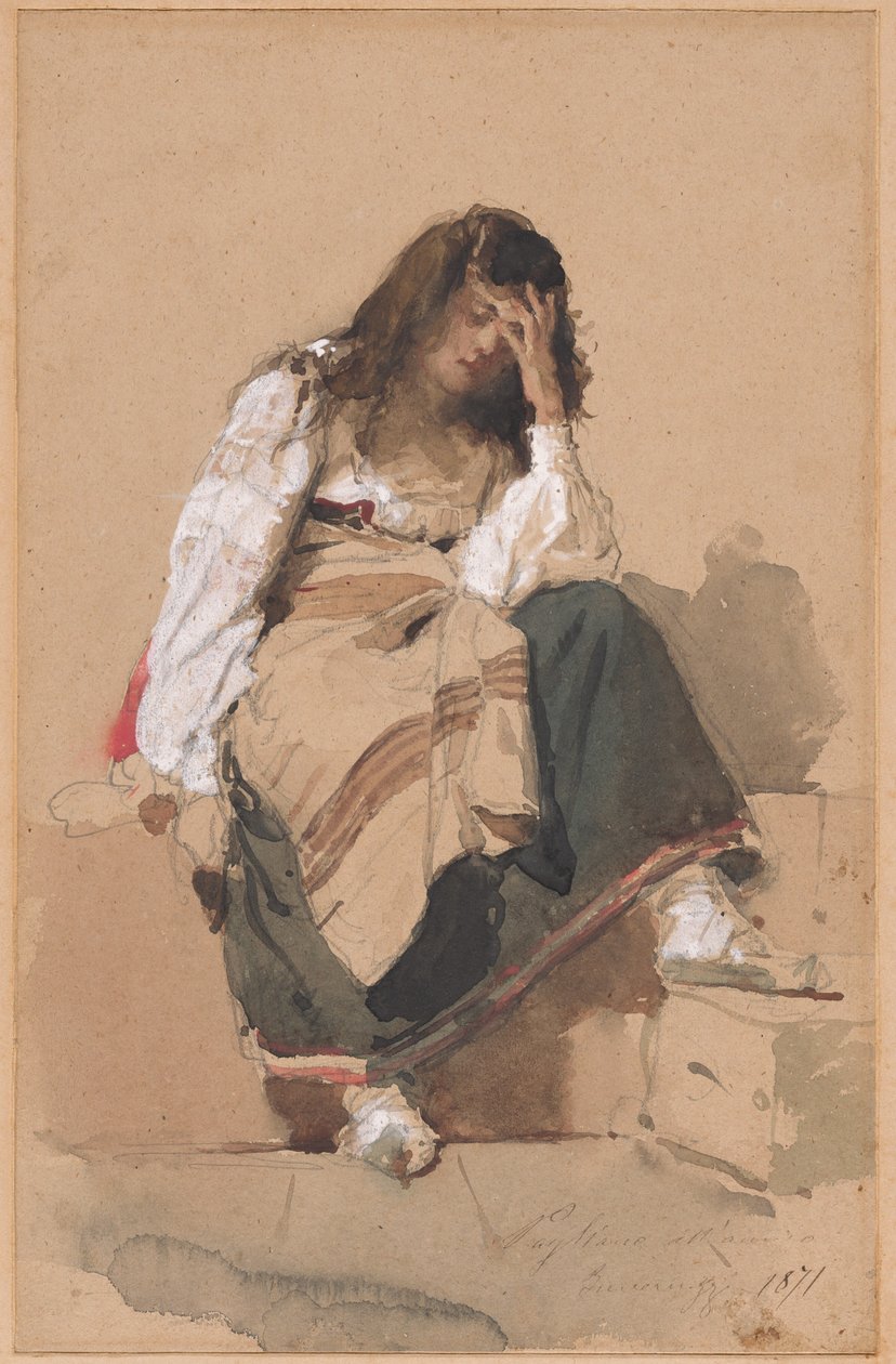 Eine sitzende Bauernmädchen in Kontemplation von Eleuterio Pagliano