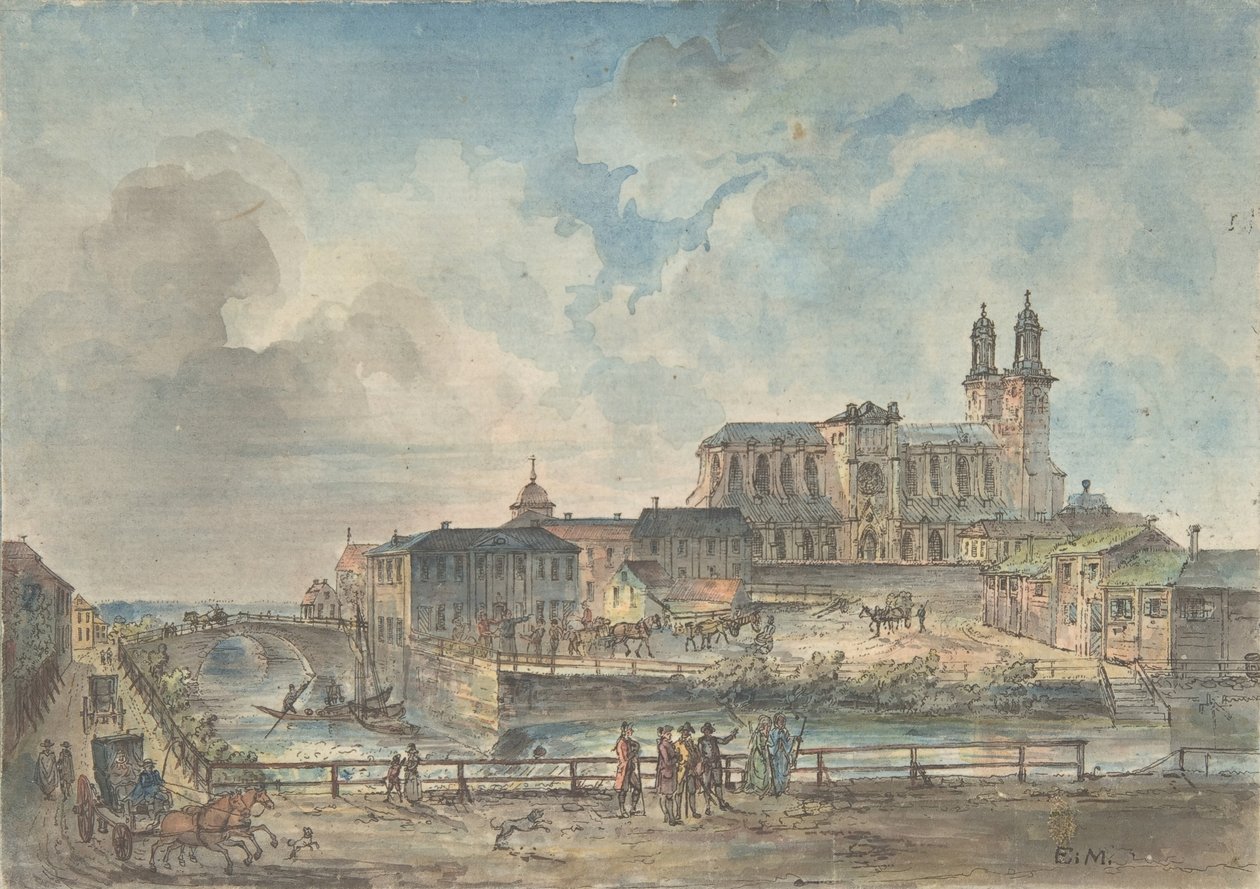 Blick auf den Dom von Uppsala von Norden, 18. bis frühes 19. Jahrhundert von Elias Martin