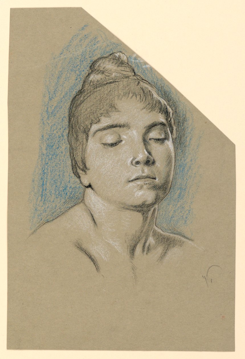 Porträtskizze einer jungen Frau mit geschlossenen Augen von Elihu Vedder