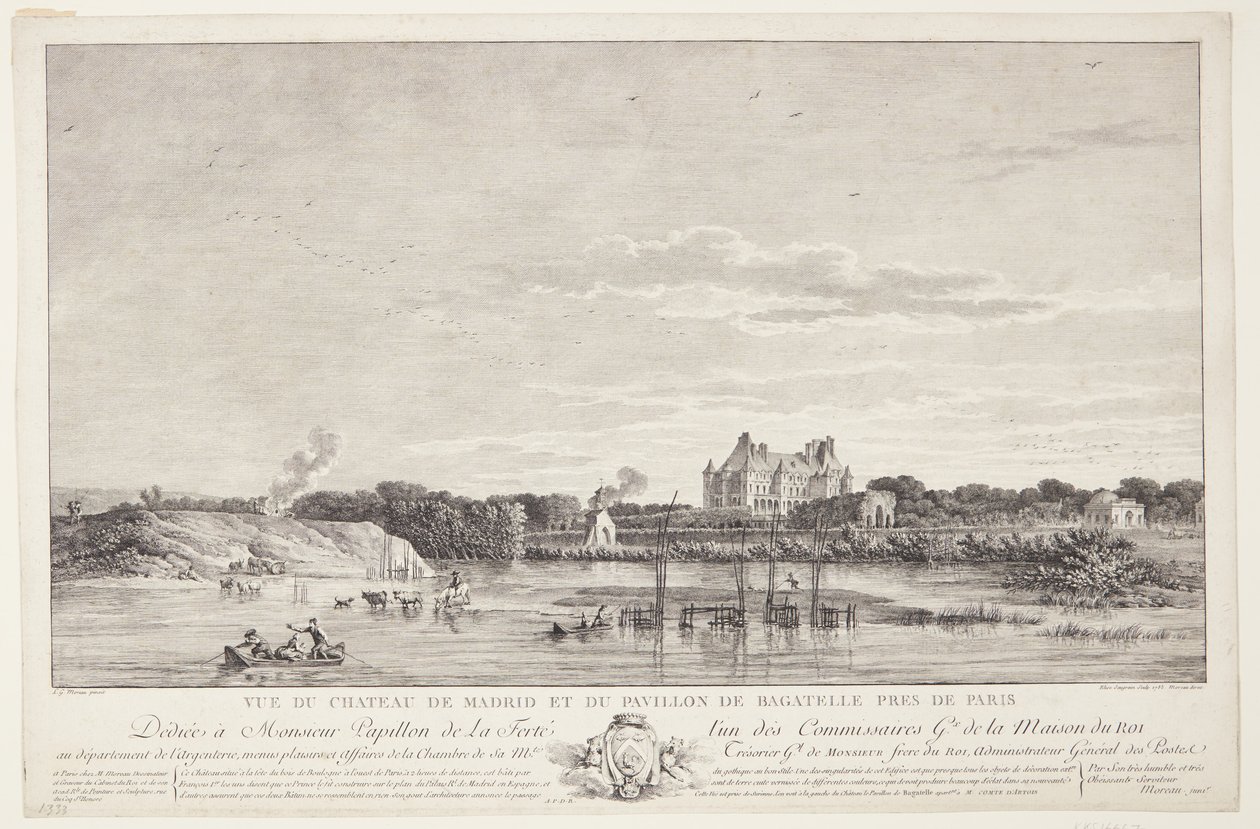 Aussicht auf Château de Madrid und Pavillon de Bagatelle (Vue du Chateau de Madrid et du Pavillon de Bagatelle pres de Paris) von Elise Saugrain