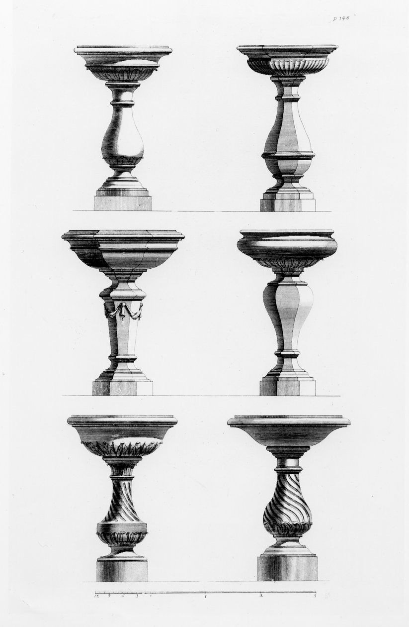 Entwürfe für Urnen im antiken Stil, aus Ein Buch der Architektur, von James Gibbs (1682-1754), veröffentlicht 1739 von Elisha Kirkall