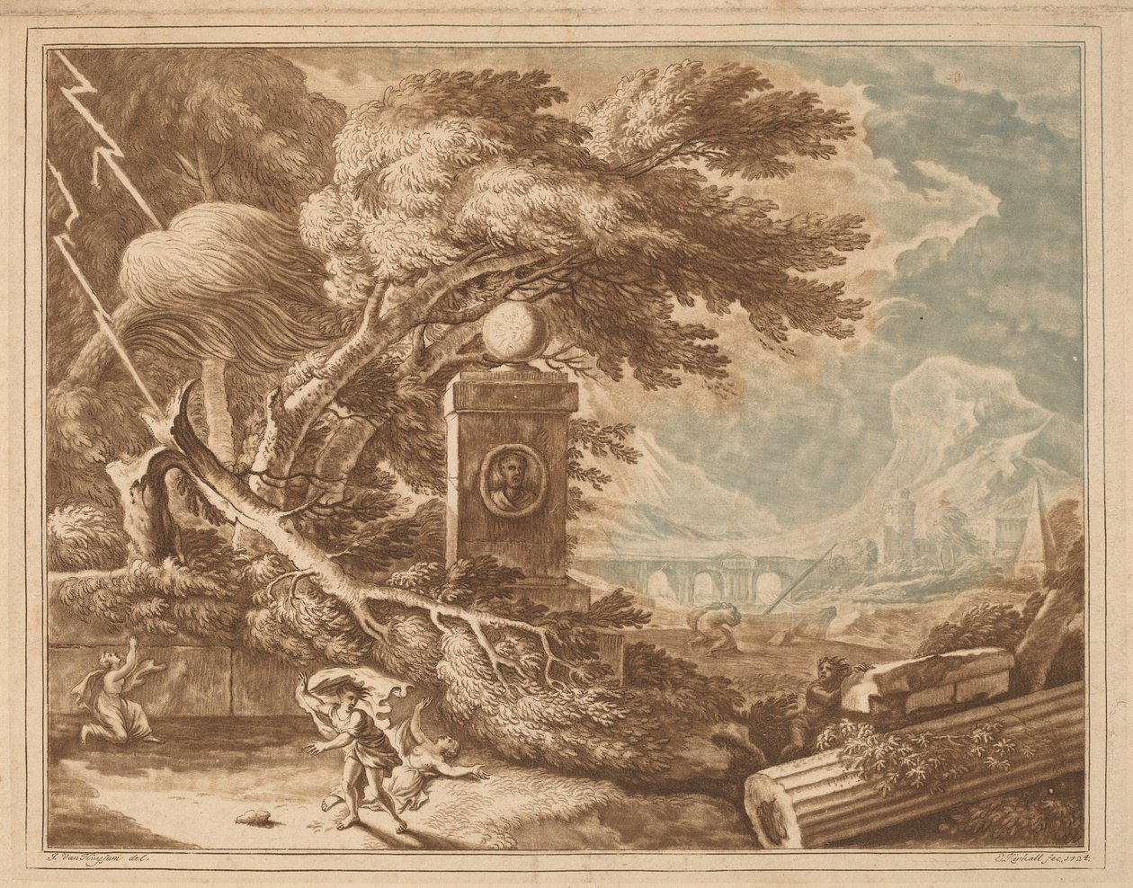 Heroische stürmische Landschaft von Elisha Kirkall, after Jan van Huysum
