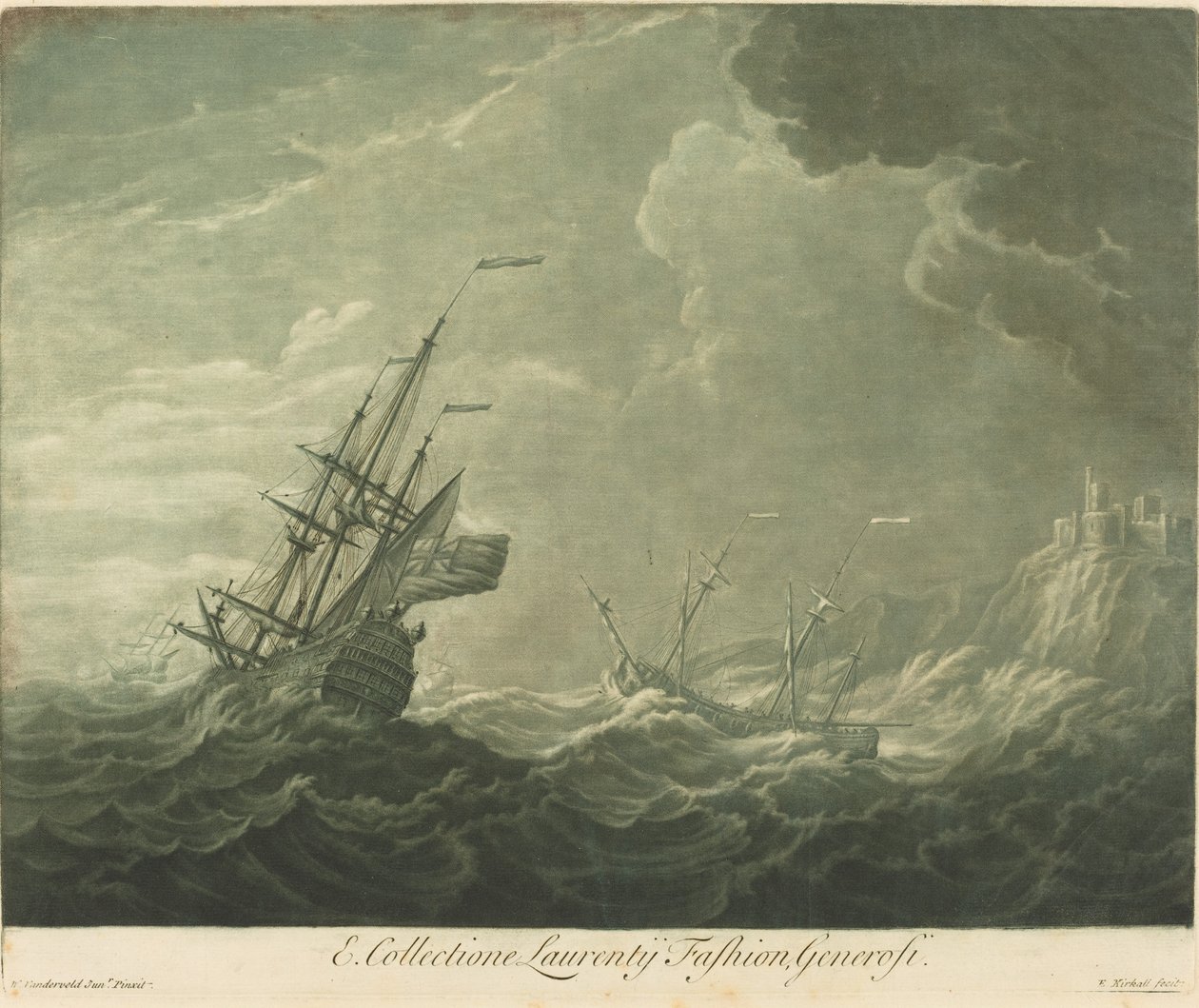 Schifffahrtsszene aus der Sammlung von Lawrence Fashion von Elisha Kirkall after Willem van de Velde the Younger