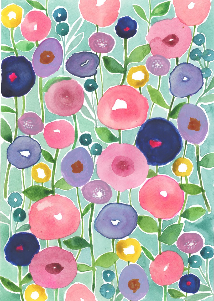 Mohnblumen in Blüte auf aqua Hintergrund, 2018 von Elizabeth Rider