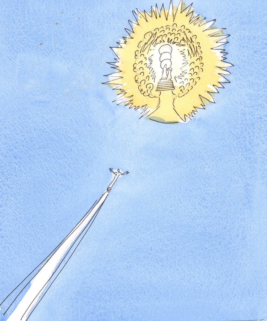 Eine Seele, die aus dem Fegefeuer befreit wird, steigt wie eine Rakete zum fernen 
