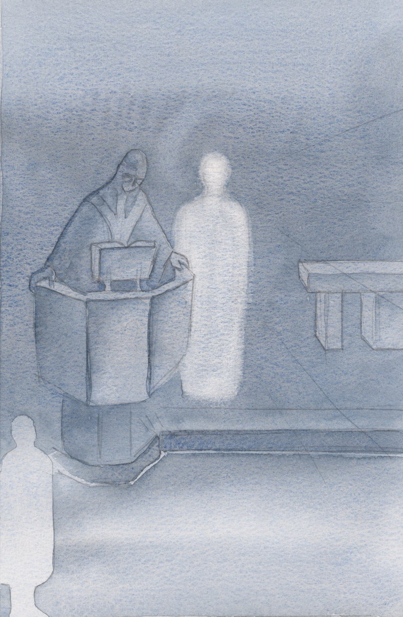 Christus stand neben dem Priester, der uns allen das Heilige Evangelium vorlas, das Christi eigenes Wort war von Elizabeth Wang