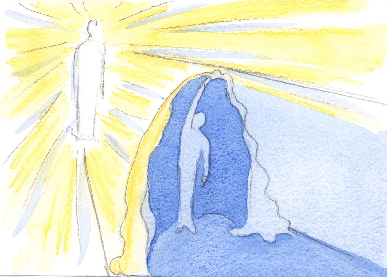Christi Liebe zu jedem von uns ist unendlich und zärtlich. Dinge gehen im spirituellen Leben schief, wenn Menschen beginnen, sich vor Christus durch Sünde oder Verzweiflung zu verstecken, 2003 von Elizabeth Wang