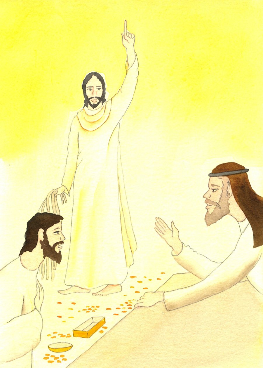 Jesus sagt zu den Geldwechslern im Tempel: Steht nicht geschrieben: "Mein Haus soll ein Bethaus für alle Völker genannt werden?", 2001 von Elizabeth Wang