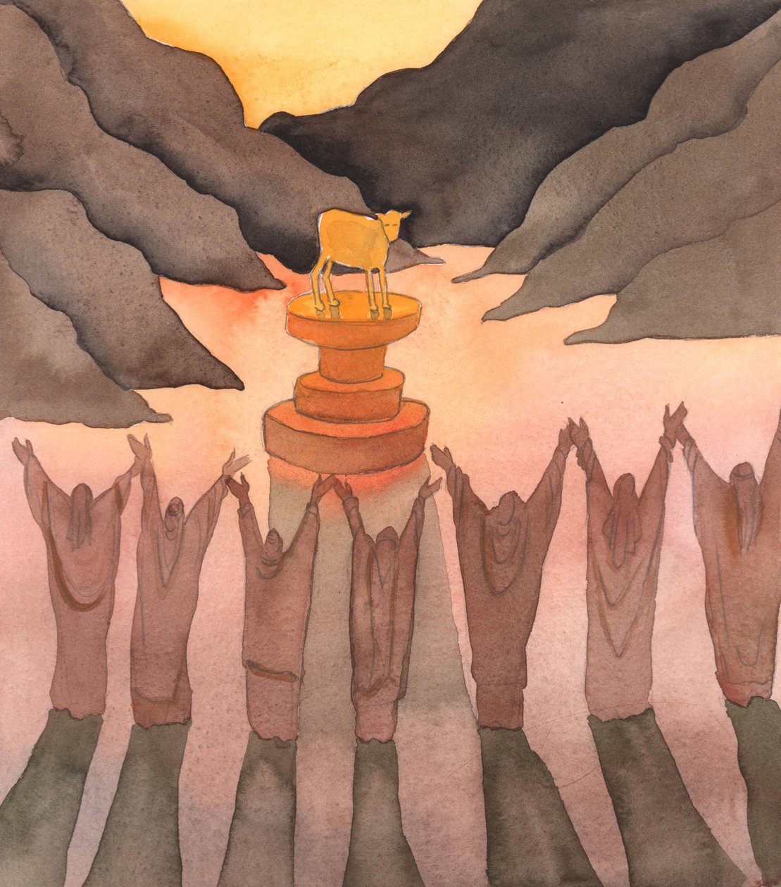 Wie das alte Volk Gottes ein goldenes Kalb zum Götzen machte, so machen heute viele Menschen ihre privaten Meinungen zum Götzen, 2003 von Elizabeth Wang