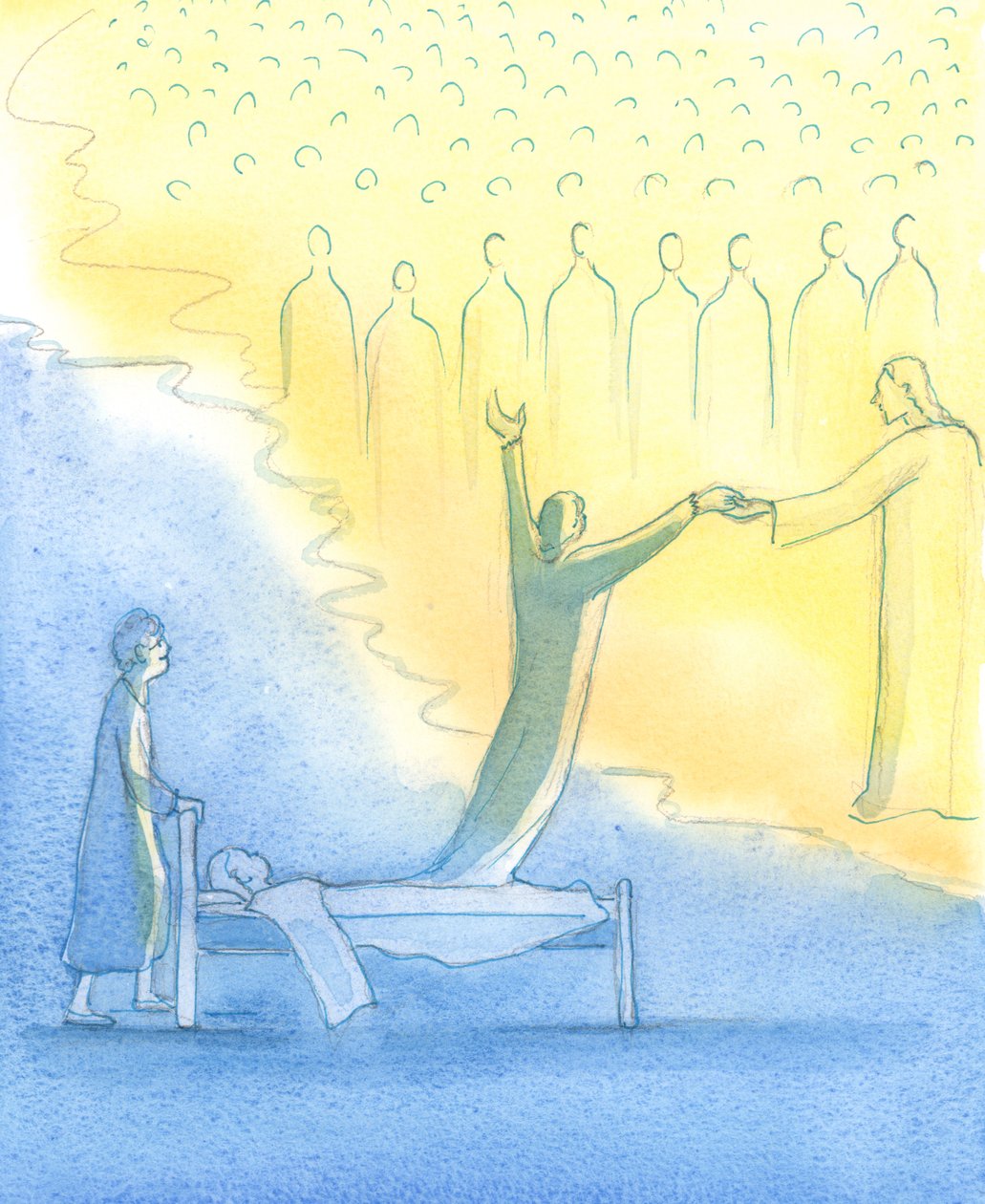 Die heilige Seele, die bereit für den Himmel ist, wird nicht nur von Christus empfangen, sondern auch von seiner heiligen Mutter und allen Heiligen von Elizabeth Wang