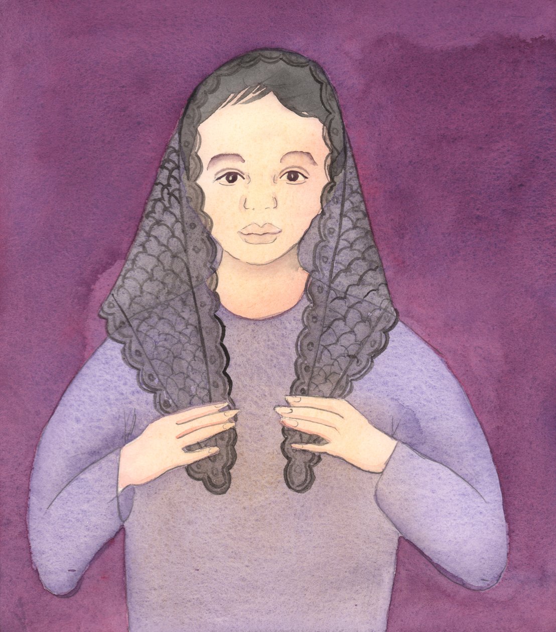 Der Herr bat mich, ein Bild einer Frau zu zeichnen, die in der Kirche gemäß altem Brauch ihr Mantilla trägt von Elizabeth Wang