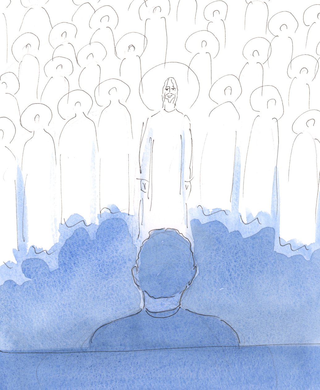 Die Heiligen sind um uns herum, mit Christus, während wir beten; sie erfreuen sich an der Liebe in unseren Herzen und an jedem ehrfürchtigen Wort und jeder Geste, wenn wir sie ehren und die drei göttlichen Personen anbeten und preisen von Elizabeth Wang