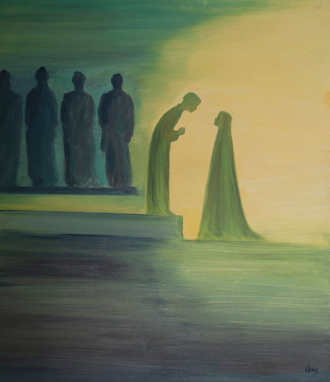 Als das Jesuskind im Tempel gefunden wurde, beugte es sich vor und erklärte seiner Heiligen Mutter leise (mit unendlicher Güte), dass seine Arbeit bereits begonnen hatte. von Elizabeth Wang