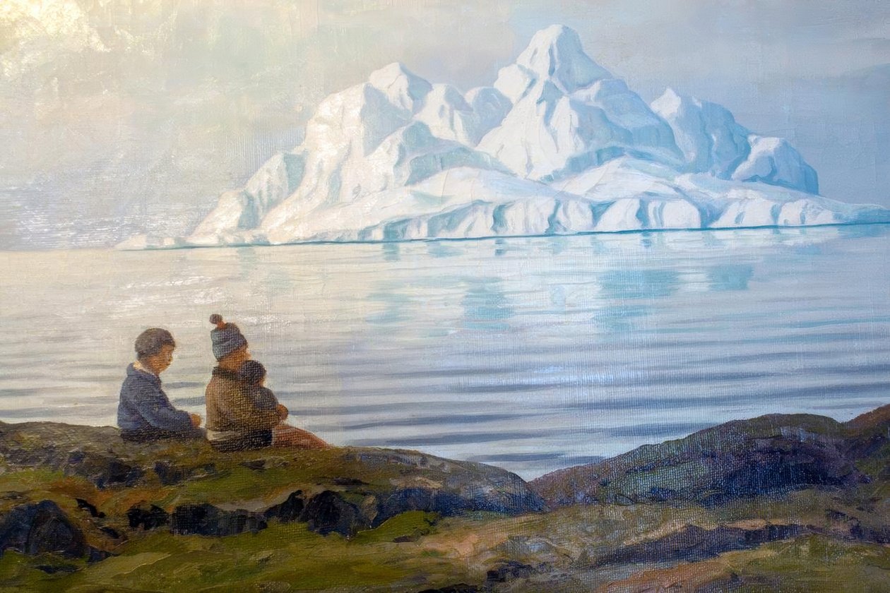 Menschen im Sommer an der Disco-Bucht, West-Grönland von Emanuel A. Petersen
