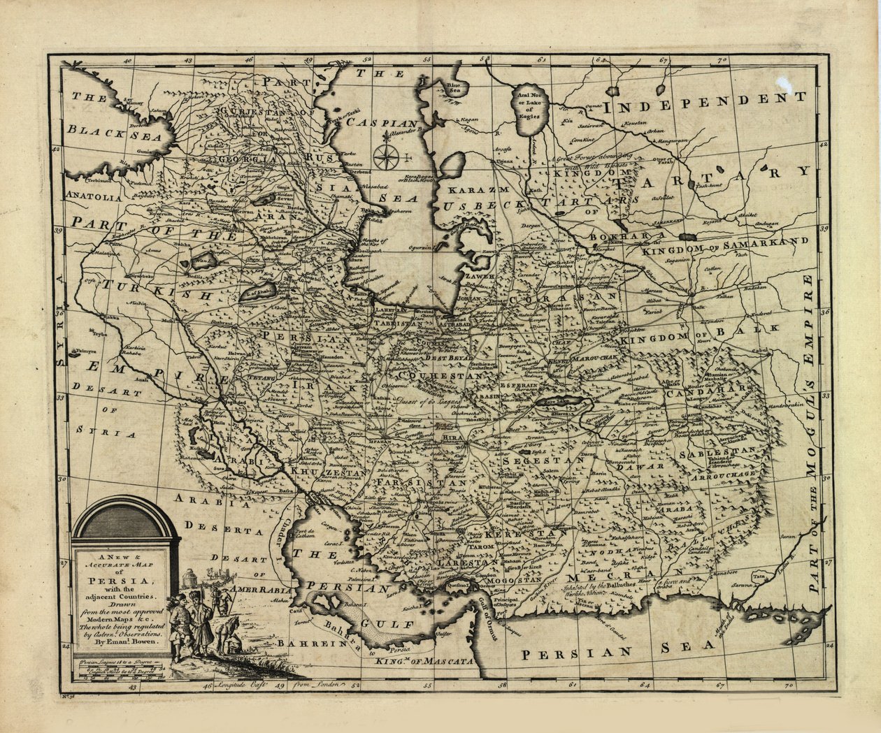 Neue und genaue Karte von Persien, mit dem Safawiden- und Mogulreich von Emanuel Bowen