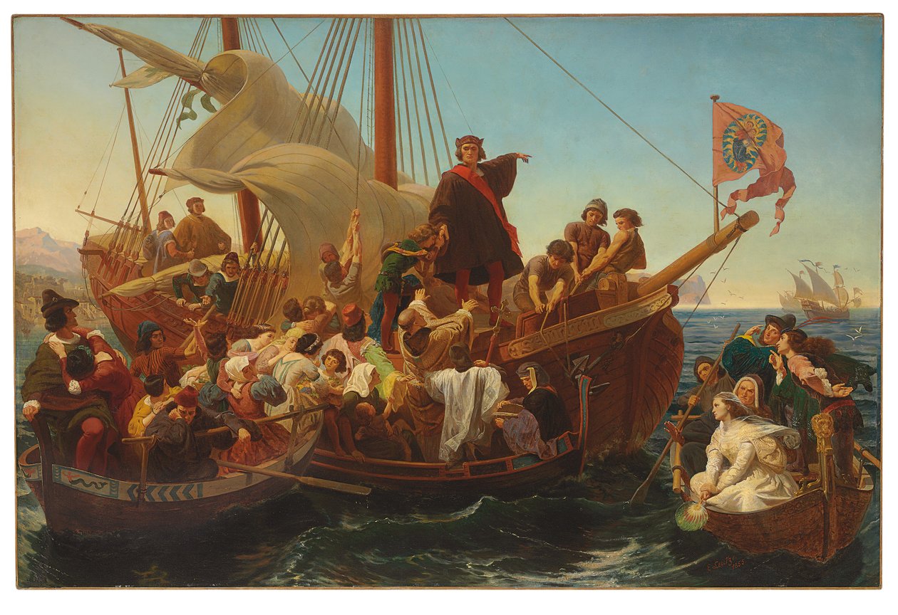 Die Abreise von Kolumbus aus Palos im Jahr 1492, 1855 von Emanuel Gottlieb Leutze