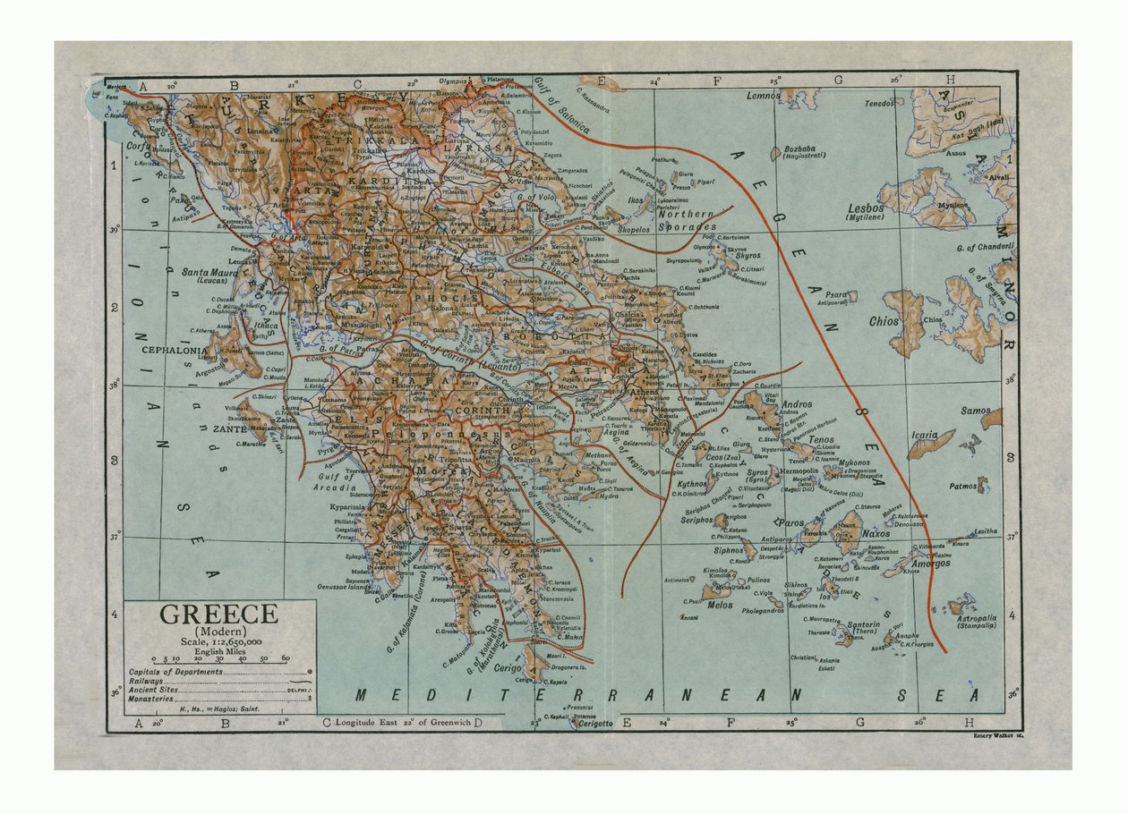 Karte des modernen Griechenlands von Emery Walker