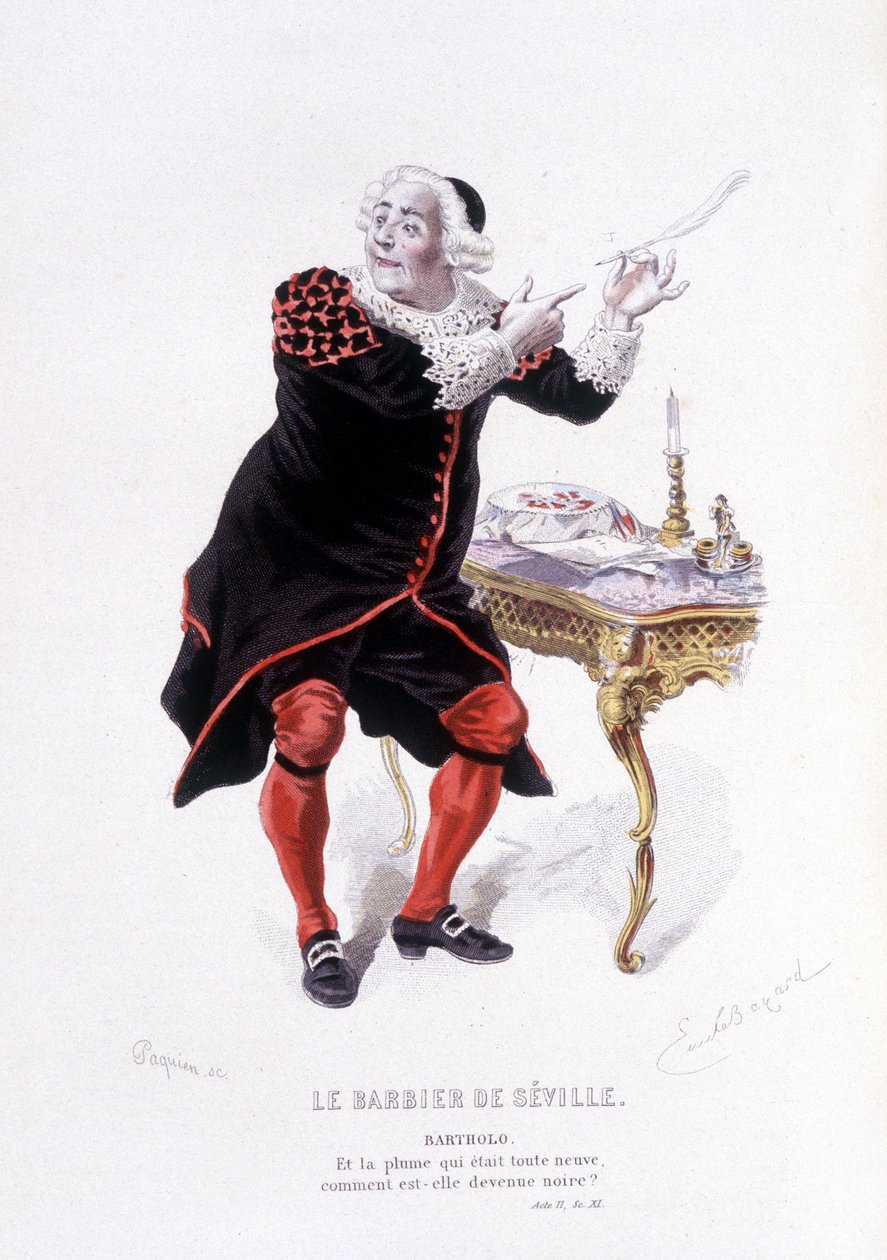 Bartholo in Der Barbier von Sevilla in Oeuvre complet de Beaumarchais (1732-1799) von Edouard Fournier, Ed. Laplace, Sanchez et Cie, Paris 1876 (Gravur) von Emile Antoine Bayard