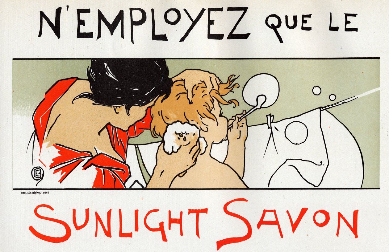 Kind in seinem Bad, Sunlight Seifenwerbung, Ende des 19. Jahrhunderts von Émile Berchmans