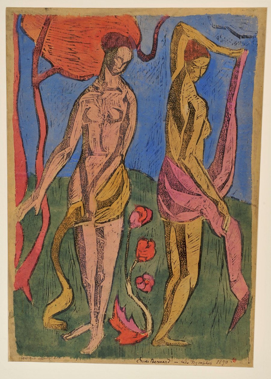 Die Nymphen: Badende mit roten Blumen von Emile Bernard