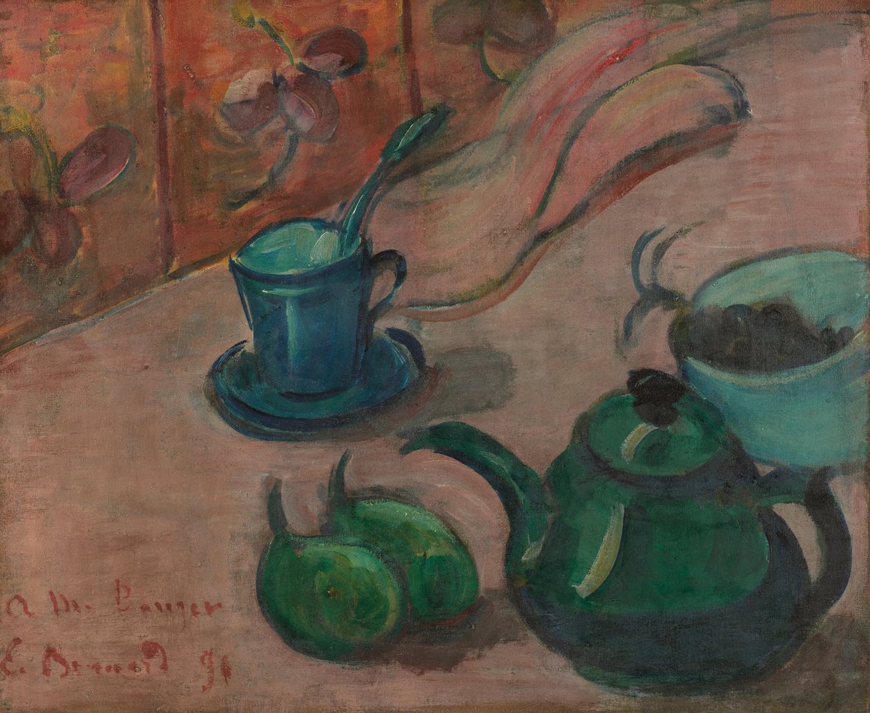 Stillleben mit Teekanne, Tasse und Obst, 1890 von Emile Bernard