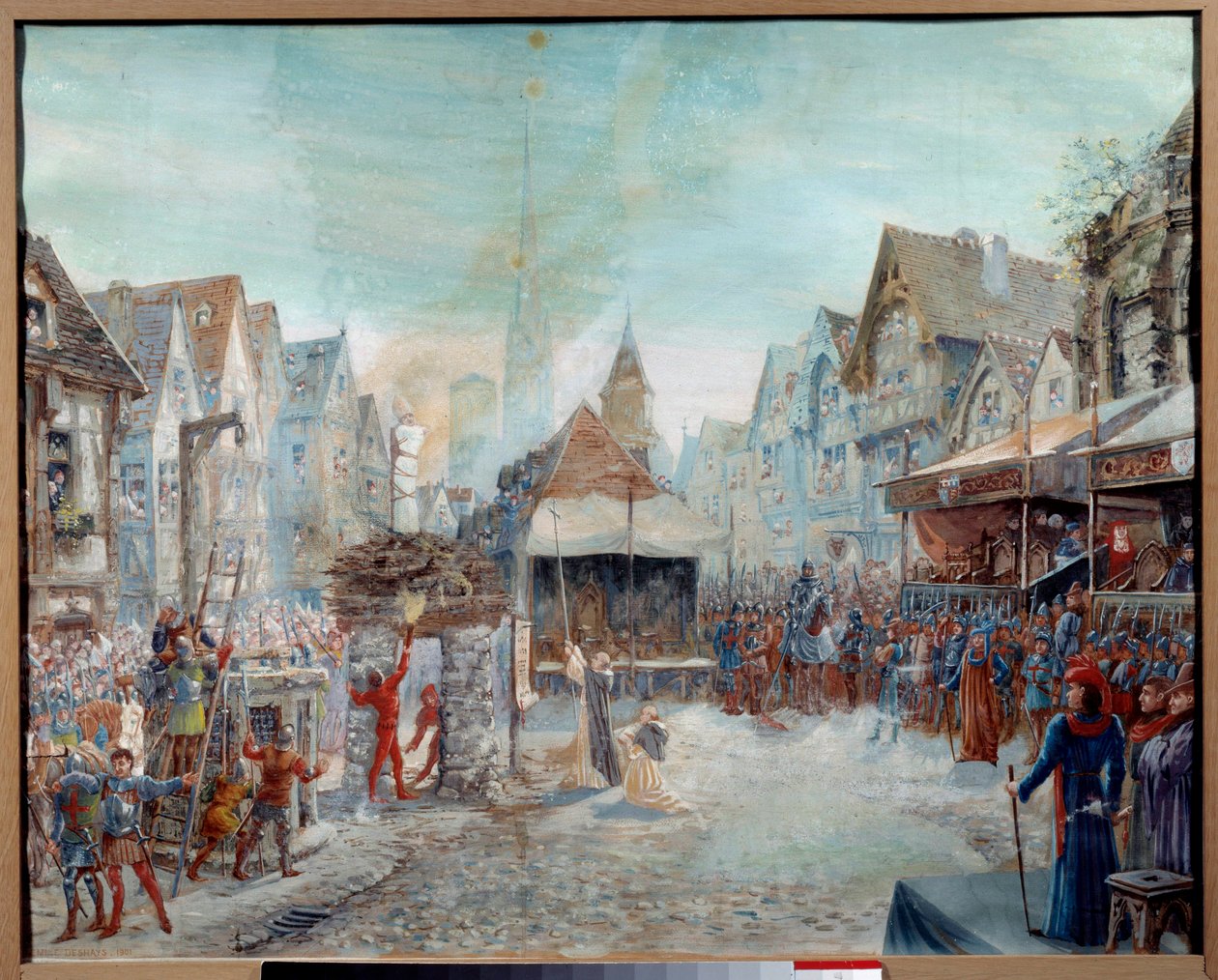 Hundertjähriger Krieg: „Johanna von Orléans (1412-1431) wird auf den Scheiterhaufen geführt“ (Place du Vieux-Marché in Rouen) von Emile Deshays