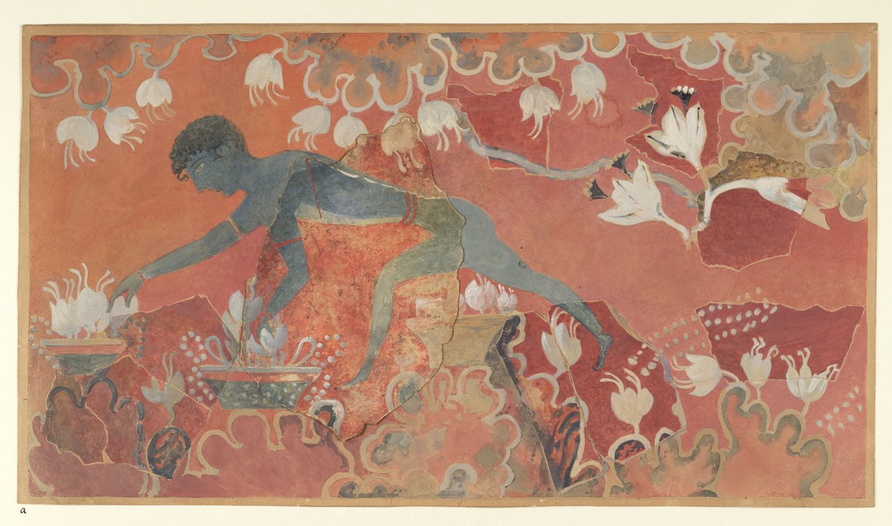 Gemälde des Blauen Affen Safran-Sammler-Freskos aus dem Palast von Knossos, ca. 1921 von Emile Gilliéron